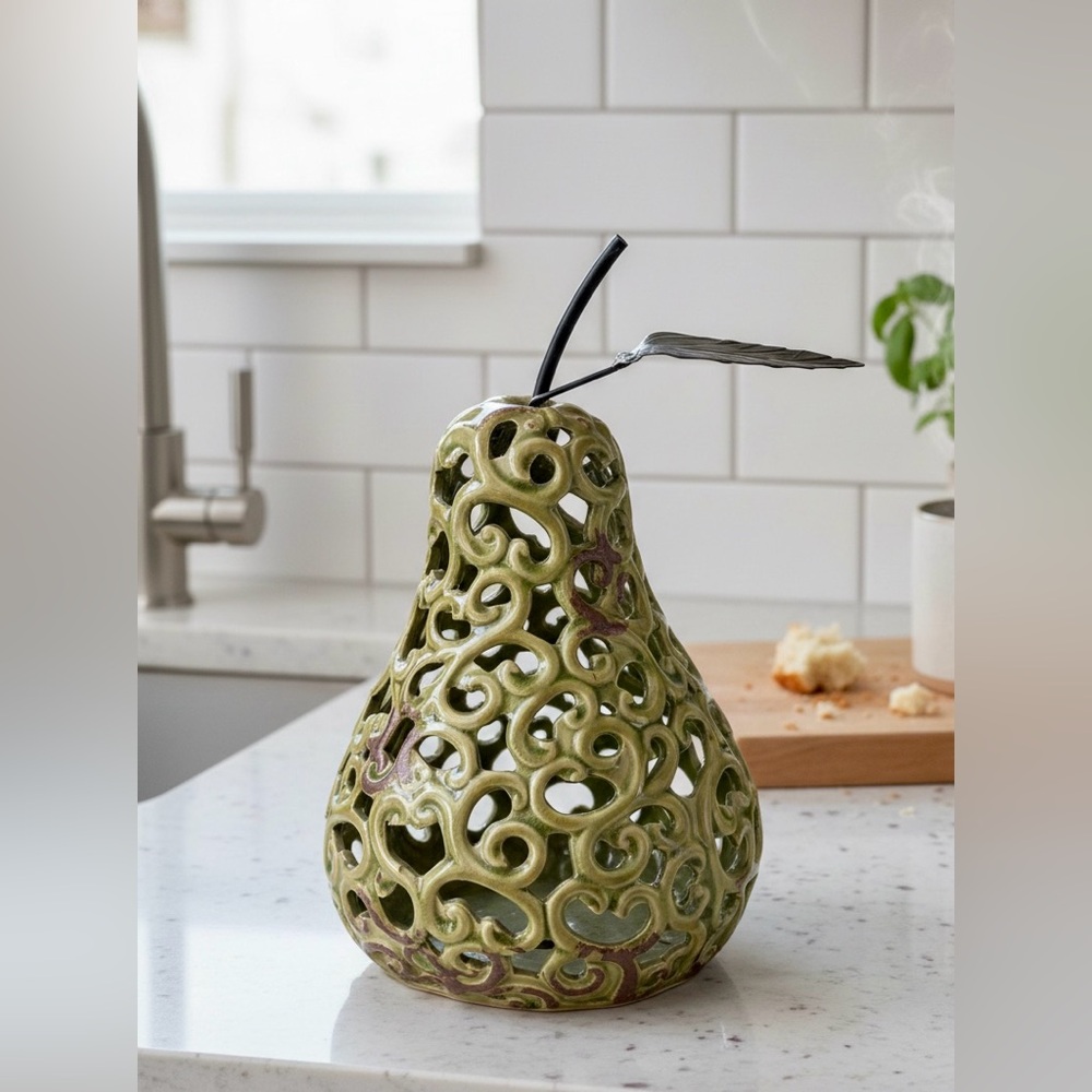 pierced ceramic pear sculpture